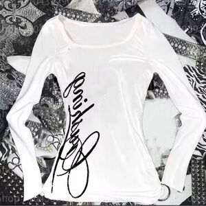 White Long Sleeve Tee with Black Script